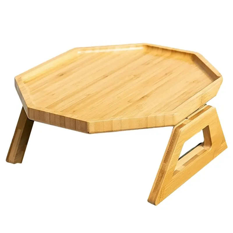Sofa Armrest Tray, Wooden & Bamboo Folding Sofa Tray Table Use for Eating/Remote/Drinks/Phone (Round, Square) B Retail