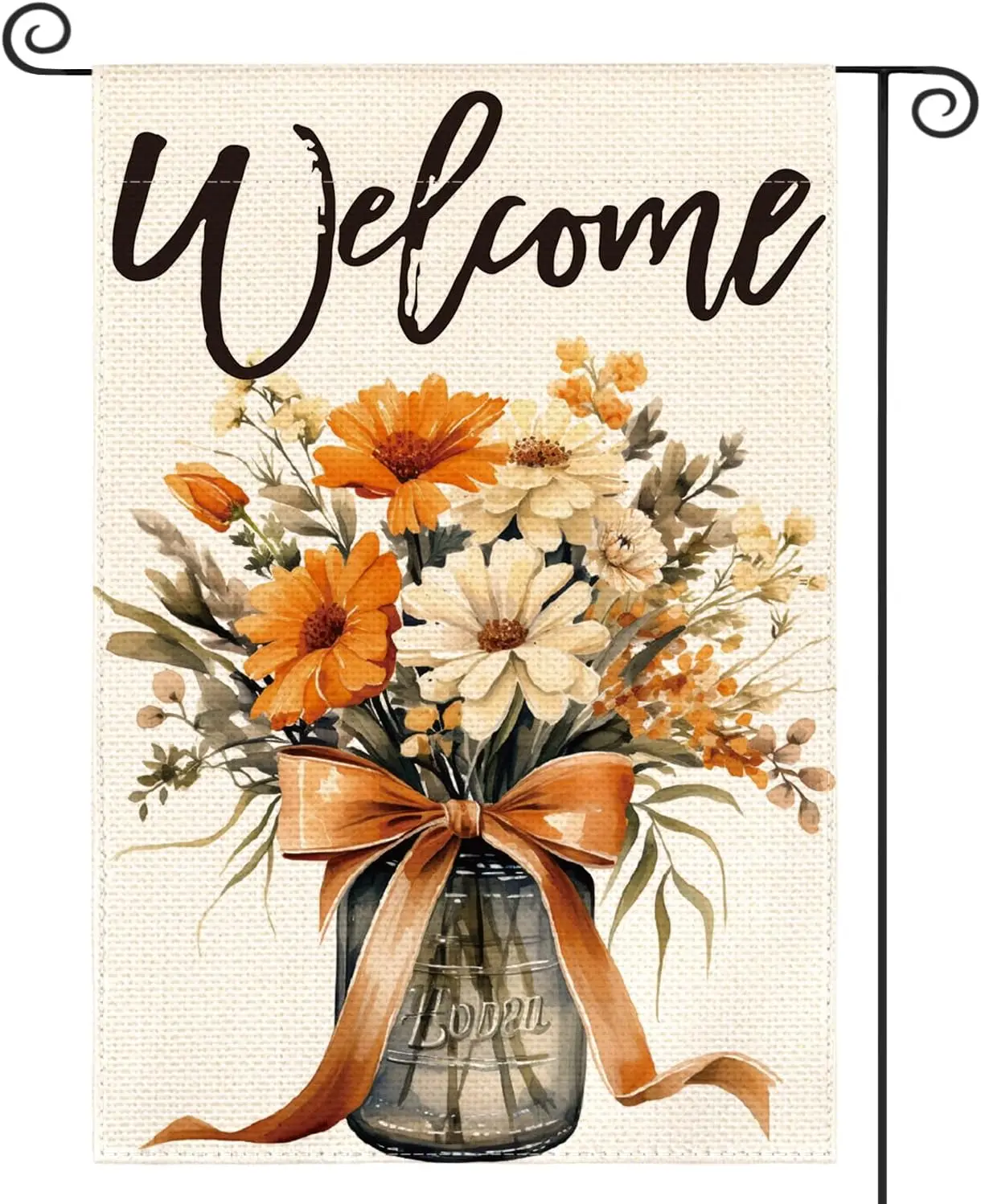 AVOIN colorlife Welcome Mason Jar Fall Floral Garden Flag 12x18 Inch | Double Sided, Weather & Fade Resistant, Yard Outd llp