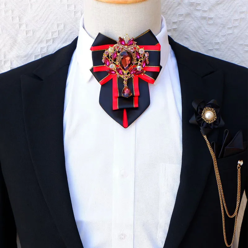 ชุดเข็มกลัดผูกโบว์สำหรับผู้ชาย สไตล์อังกฤษ หรูหรา ประดับด้วยคริสตัล งานฝีมือคุณภาพสูง เครื่องประดับสำหรับงานเลี้ยงธุรกิจ งานแต่งงาน ดอกไม้ติดปกเสื้อ