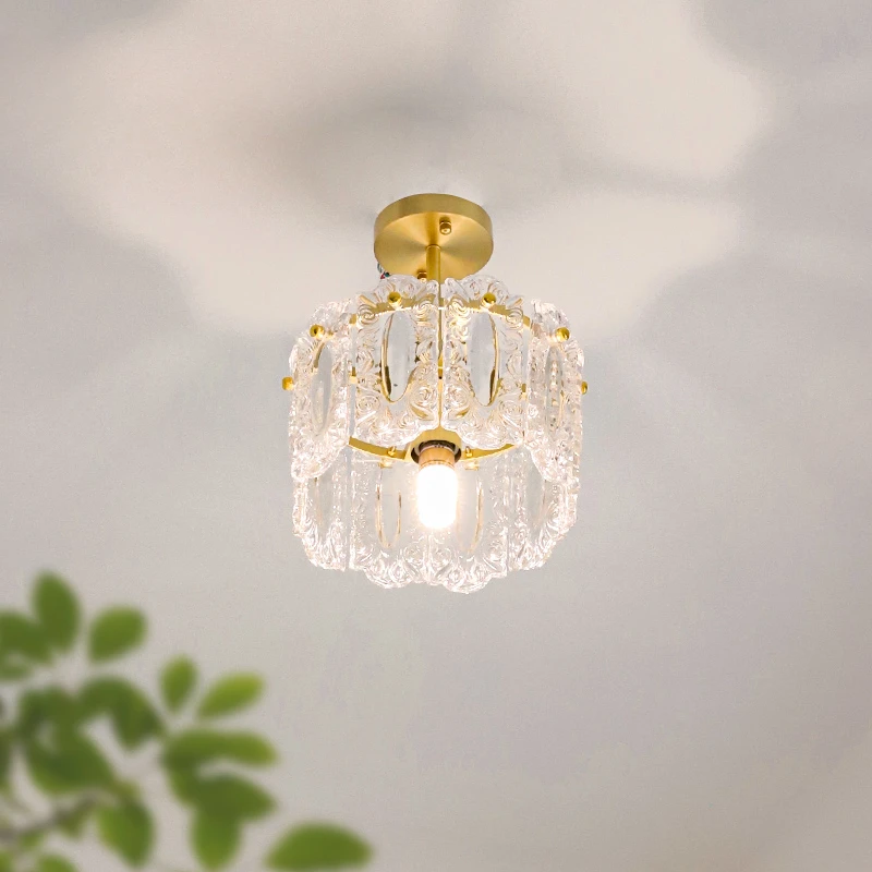 Exquisite American Light Luxury Retro Glass Ceiling Lamp: Ideal for French - inspired Entrance, Bedside, and Entry Aisle