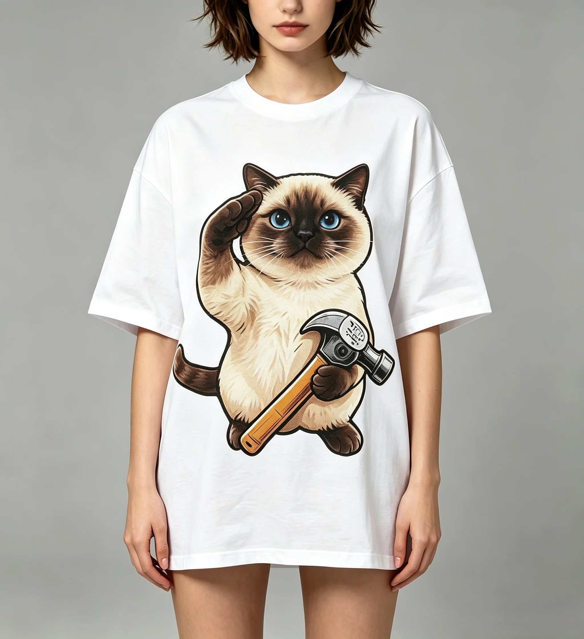 Men'S Fashion Oversized T Shirt - Футболка унисекс с графическим принтом сиамской