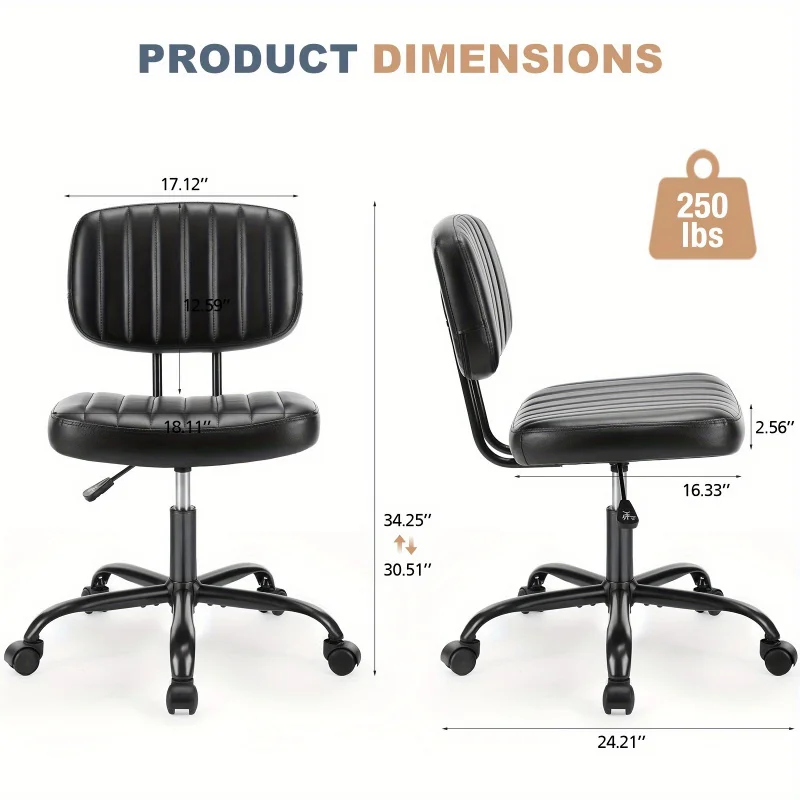 Comfortable PU Leather Vanity Task Chair - Ergonomic office chair with wheels, adjustable rolling swivel chair providing a comfo