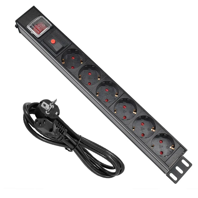 

PDU Power Strip Distribution Cabinet 6 Way AC German Socket Break Switch Aluminum alloy shell C14 Interface Overload protection