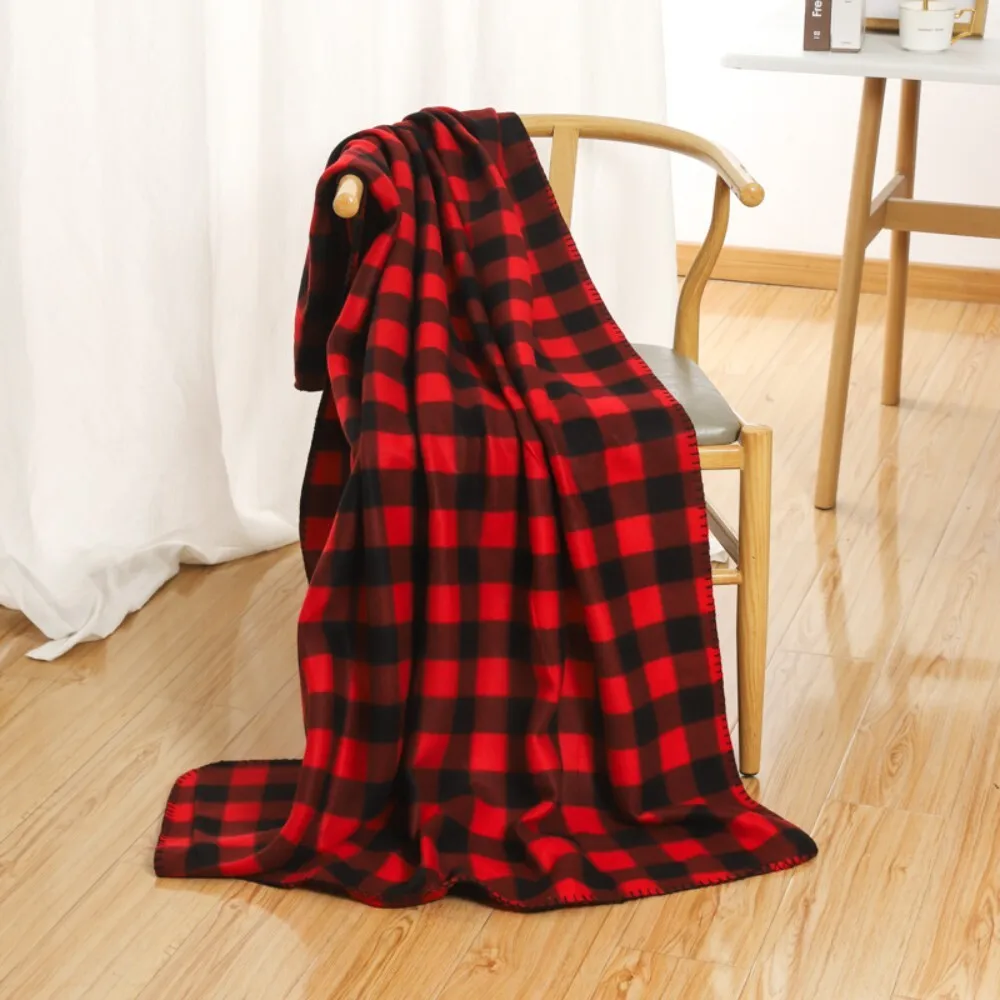 طبقة مزدوجة أحمر أسود منقوشة الفانيلا بطانية للسيارة مكتب قيلولة دافئة لينة رمي للبالغين للجنسين الفراش الأريكة السفر