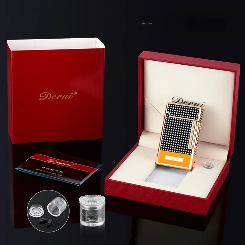 2026 New DERUI Side Sliding Loud Sound Double Fire Lighter Metal Inflatable Men's Light Luxury Gift Double Fire Switch