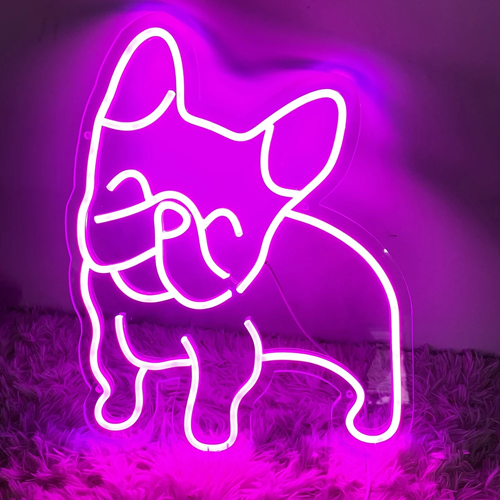 French Bulldog Neon Sign for Wall Decor Cute Puppy Pink LED Neon Dog Night Light USB Operated Frenchie Gifts Pet Shop Gifts