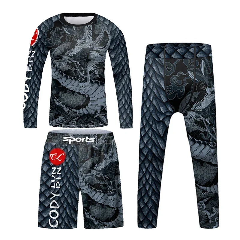 Kids Gym Clothing Boys Compression Sportsuit Children Running Tracksuit Muay Thai T-Shirt Pants Set MMA BJJ Training Sportswear