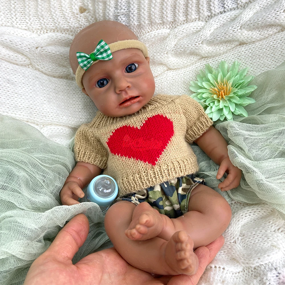 

Mini 12Inch Dark Skin Loulou Full Silicone Reborn Baby Open Mouth Girl Washable Body Lifelike Soft Doll Birthday Christmas Gift