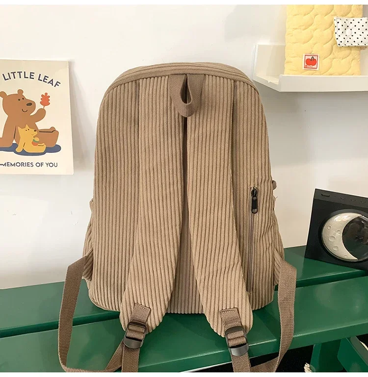 Solid Nylon Soft Sewing Thread Zipper School Bags 2026 High Quality Large Capacity Bags Corduroy Casaul Softback Youth Backpack
