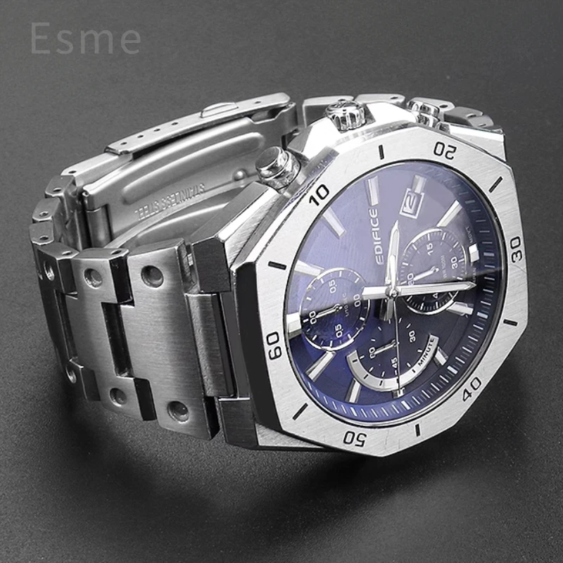 

Mens Womens Unisex for Casio Edifice Series EFB680 Watchband Silicone Base Business Formal Dress Stainless Steel Strap 14x26mm