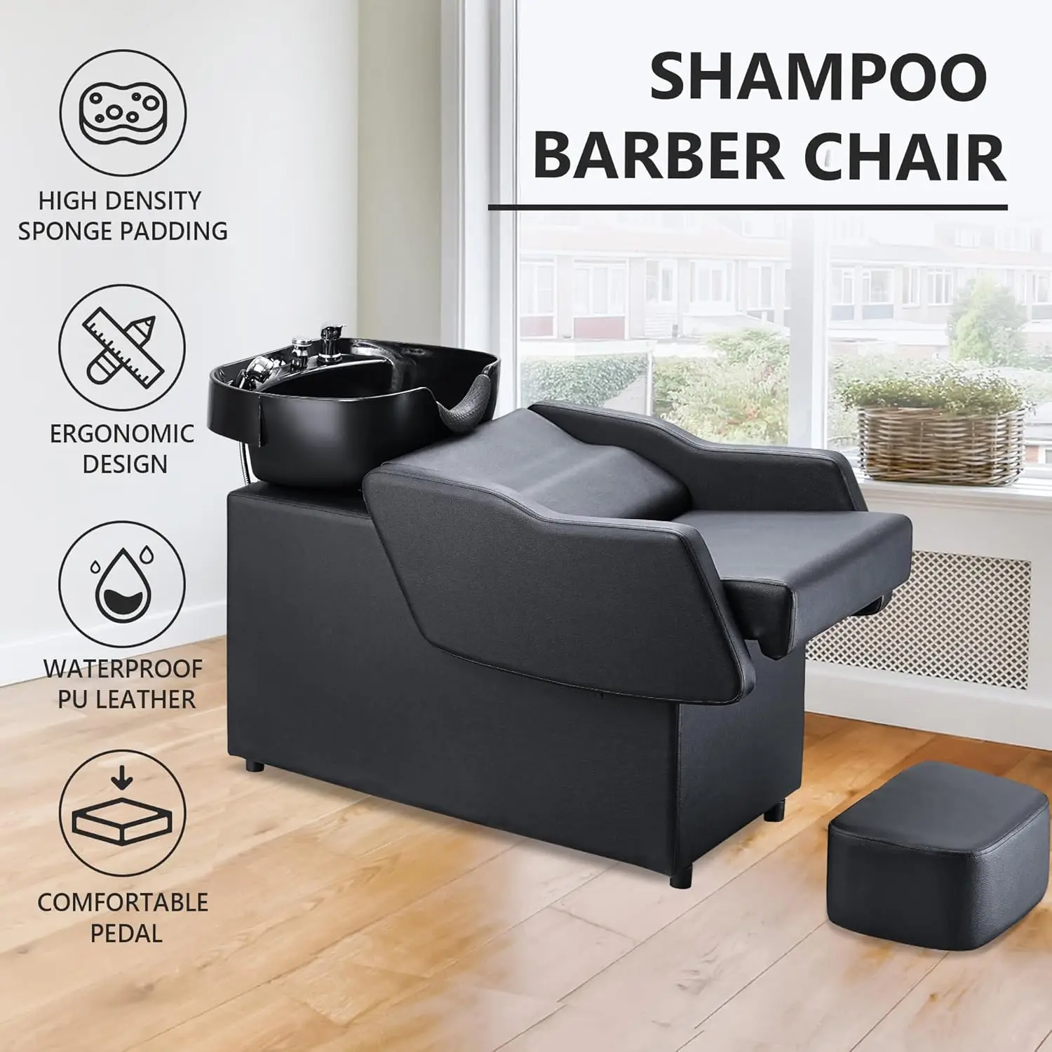 Shampoo Barber Backwash Chair, ABS Plastic Shampoo Bowl Sink Chair for Spa Beauty Salon