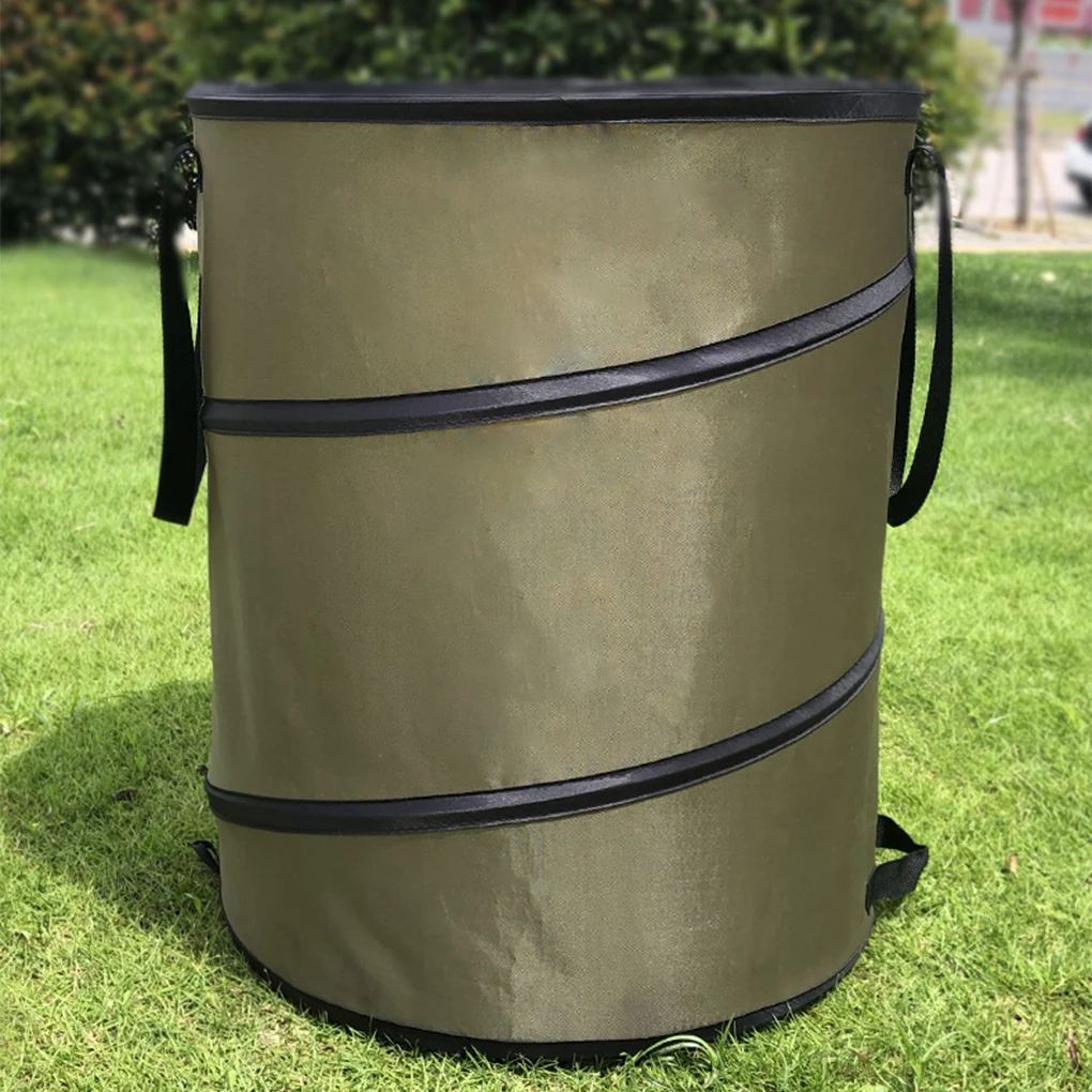 Green Reusable Leaf Bags With Built-In Spring For Quick Opening Garden Portable Garbage Cans Camping S 10Gallons