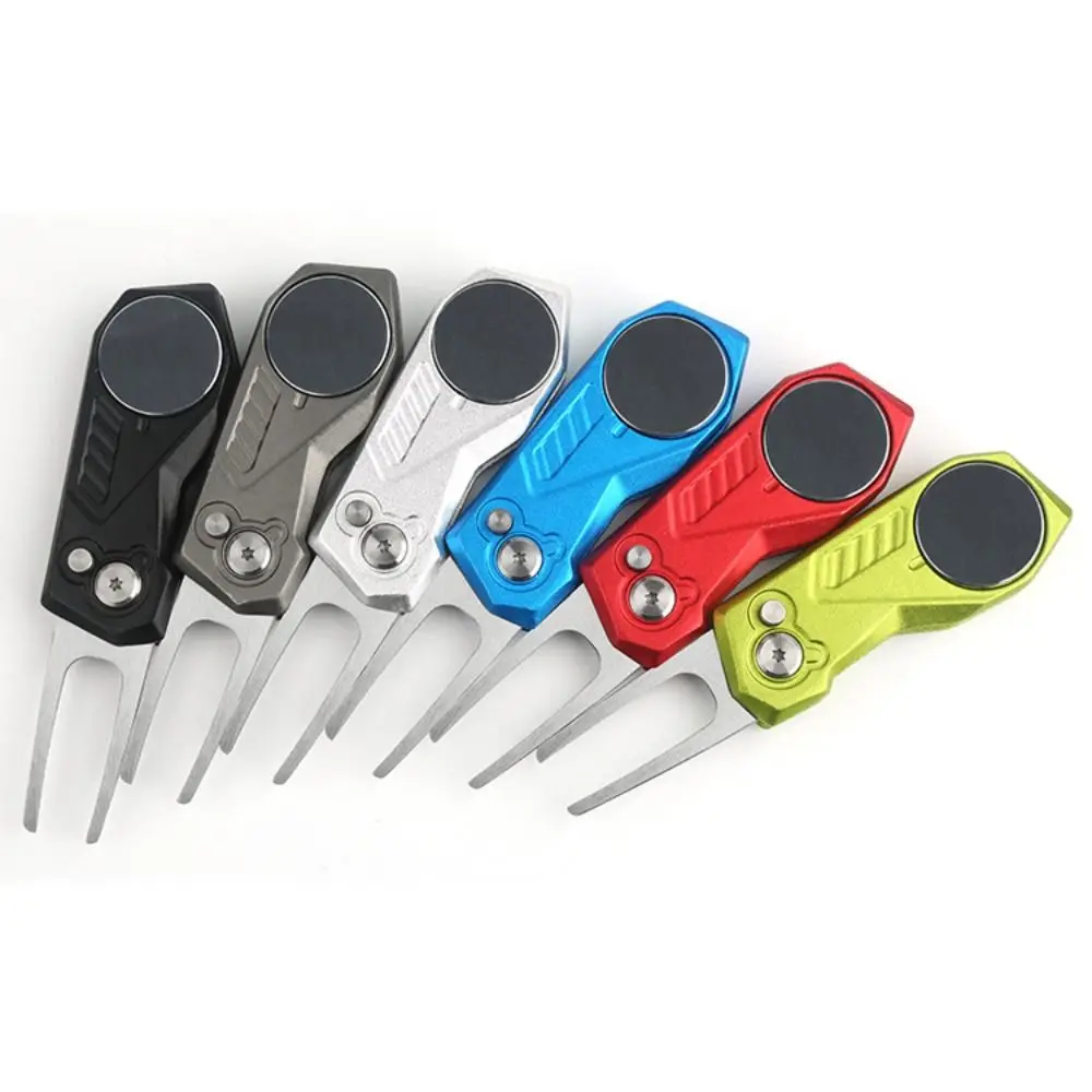 Switchblade Golf Divot Repair Tool Aluminum Alloy Button Golf Green Fork Ball Marker Foldable Mini Golf Divot Tools