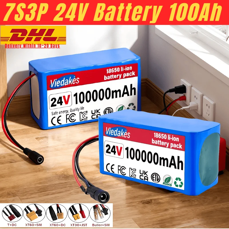

Viedakes 24V 100Ah 7S3P 18650 Li-ion Battery Pack 29.4V 40000mAh Bicycle Moped / Lithium Ion Battery Pack 2A Charger