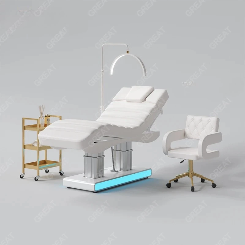 Lettino e lettino da massaggio per salone di lusso e resistente, lettino spa per clinica con trattamento elettrico reclinabile a 4 motori con illuminazione