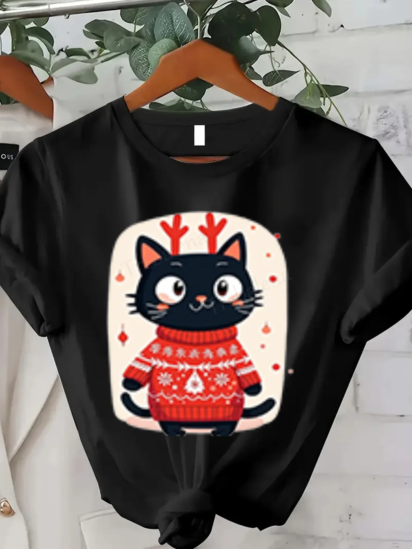 

Women T-shirt Cute Cat Christmas Sweater T-Shirt for Women