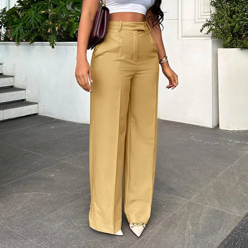 

2024 New Casual Wide-leg Straight Pants for Women Plain Pocket Office Pants for Women Loose Mini Skirt Waist Pants