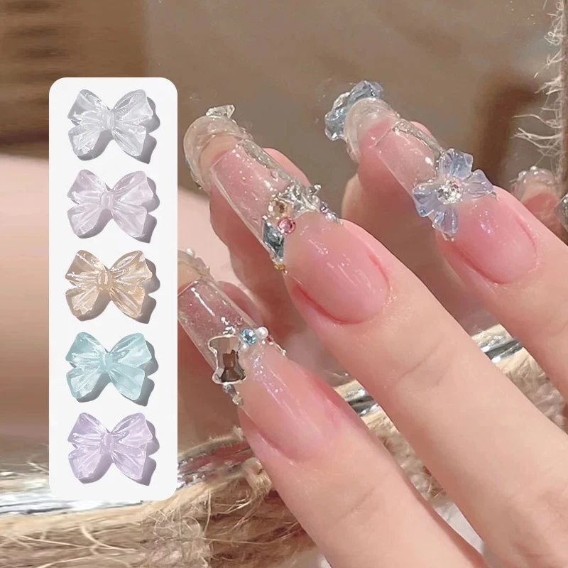 100pcs/Bag Jelly 3D Bowknot Nail Charms Parts Jewelry DIY Aurora Glitter Heart Butterfly Manicure Nail Decorations Accessories