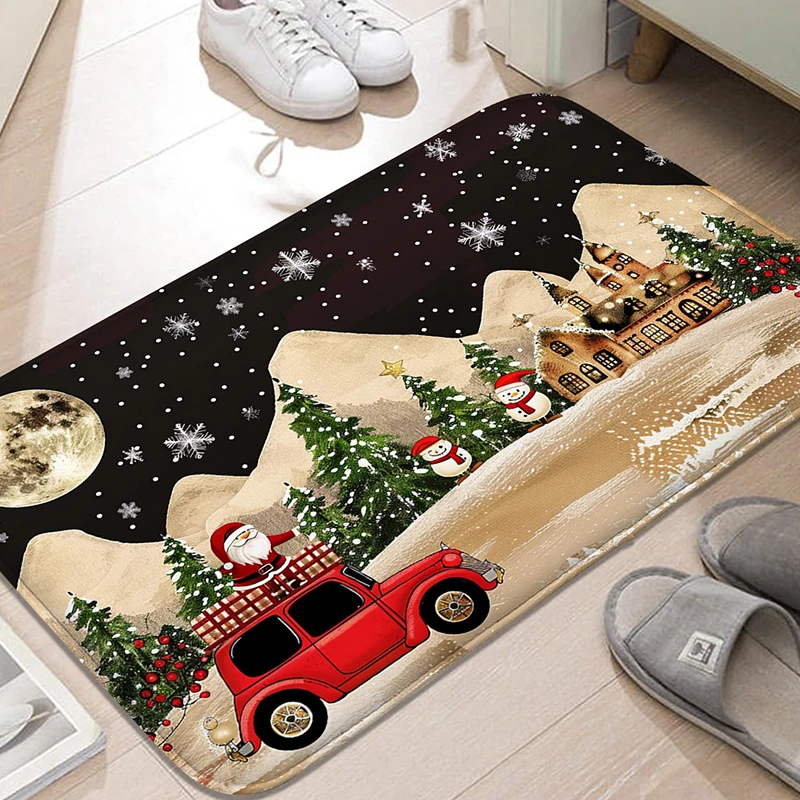 

Flannel Christmas decorative mat cartoon car pine needle entry door anti slip carpet, suitable for all seasons