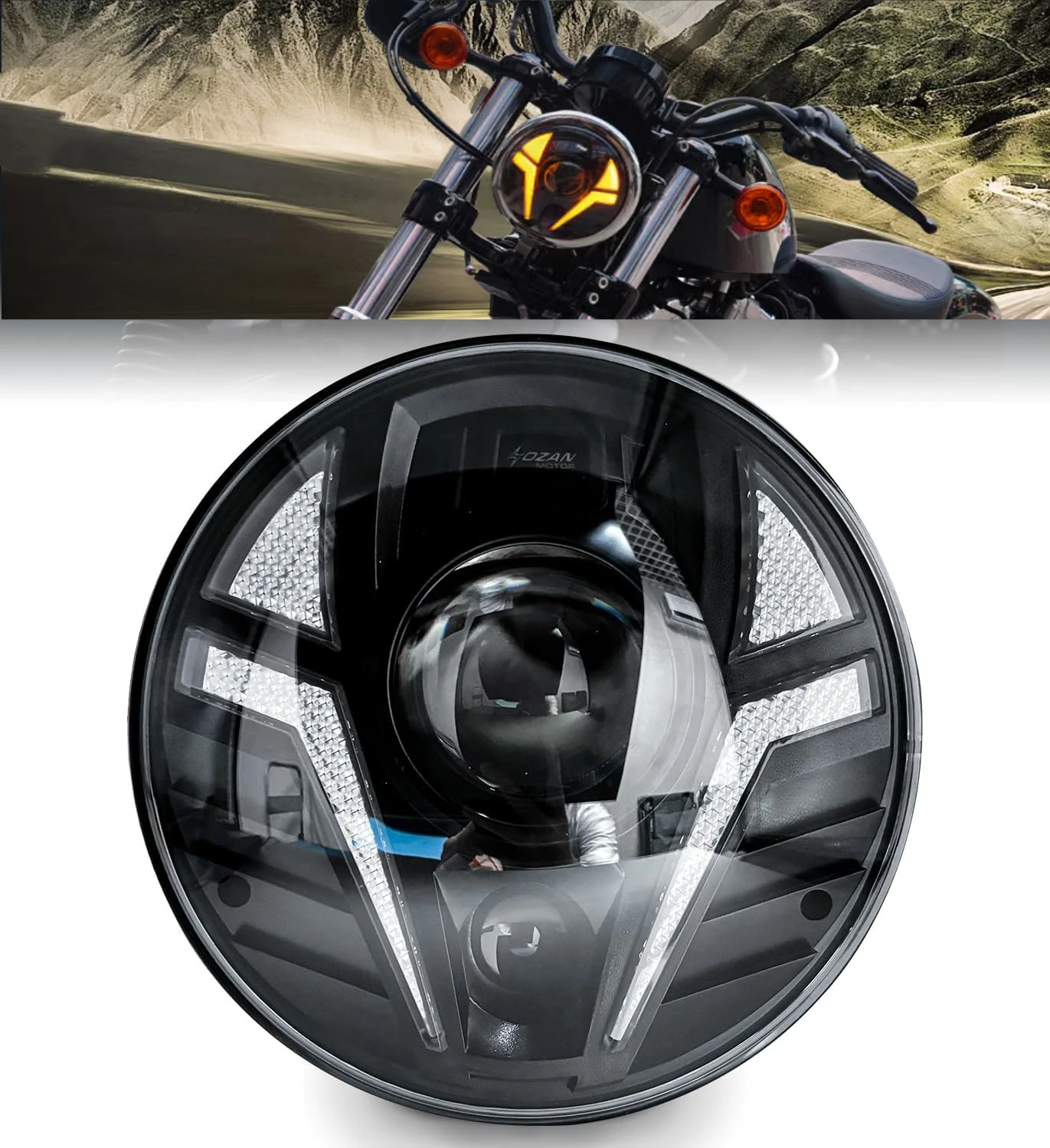 7inch LED Motorcycle Headlight Laser Light with White DRL Amber Turn Signal Compatible with Street Glide,Softail Heritage,Road