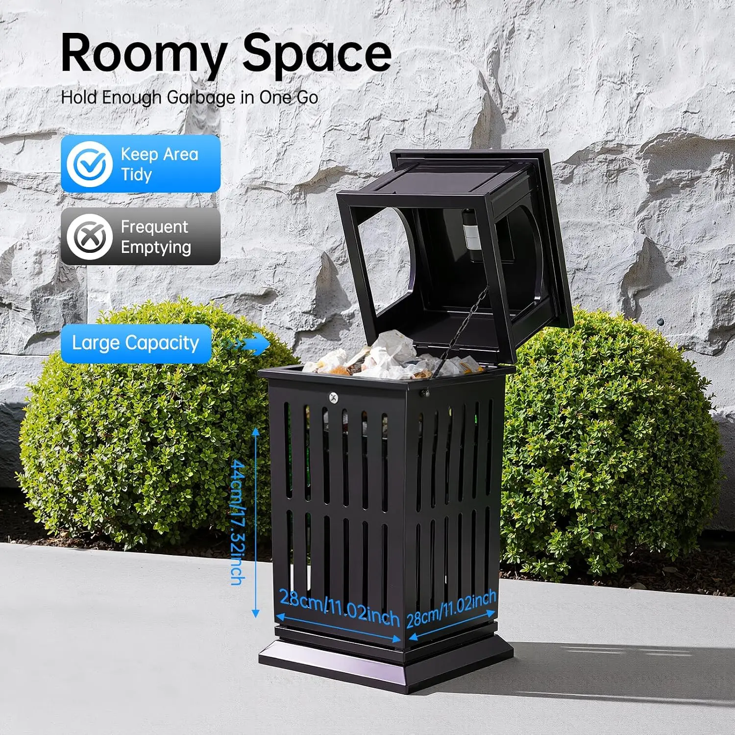 Commercial Outdoor Trash Can, 35.43 in, Ashtray, Locking Lid