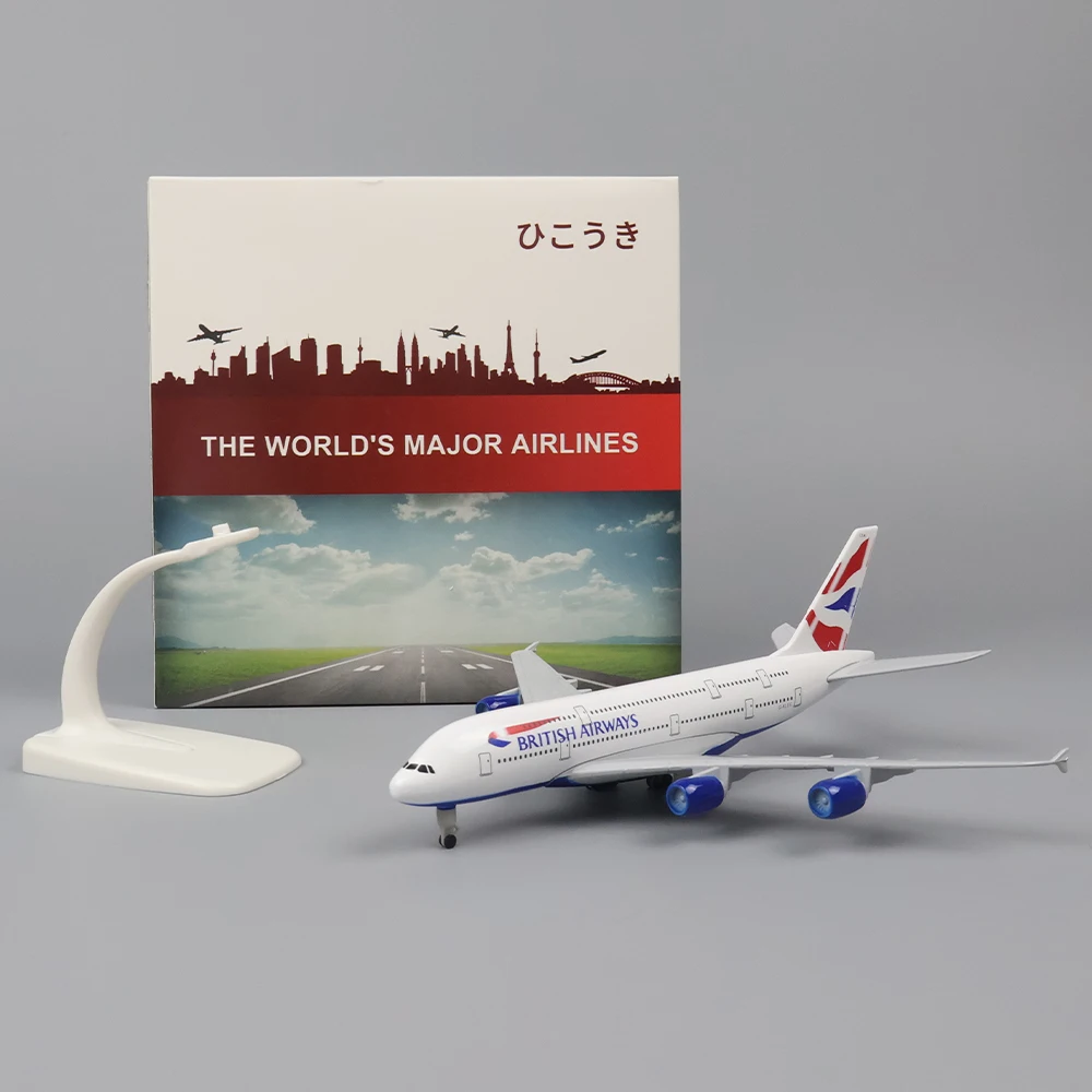 Avión de Metal A380, modelo de avión de 20cm 1:400 de las vías aéreas británicas, réplica de Metal, Material de aleación, juguetes de simulación de aviación, regalo para niños