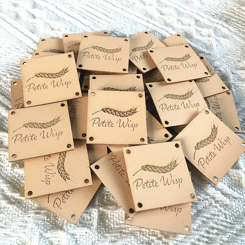 30pcs Custom Leather knitting Label with logo brand Sewing handmade tags for clothes hats Square crochet labels DIY Accessories