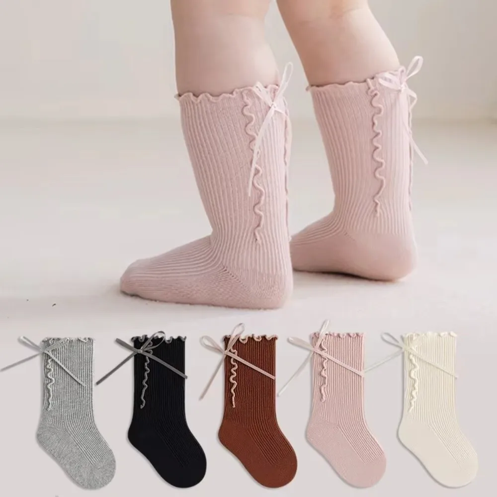 Cotton Material Cotton Mid Calf Socks Loose Cuff No Leg Restriction Ruffle Bow Socks Mid Calf Length Soft Fabric Princess Socks