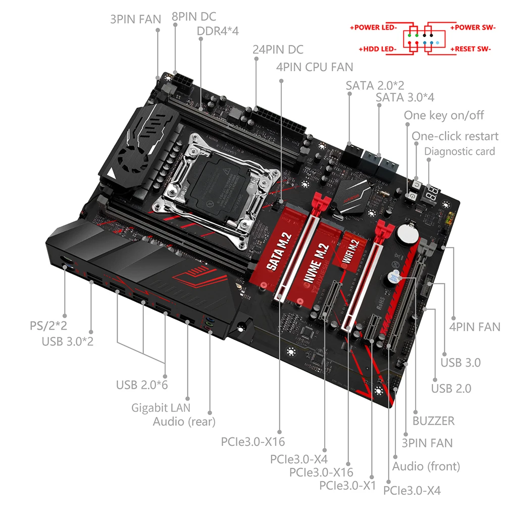 Machinis X99 Set Motherboard LGA 2011-3 Xeon Kit prosesor E5 2670 V3 16GB(8G * 2) memori Combo ECC DDR4 SSD NVME USB3.0 ATX MR9A