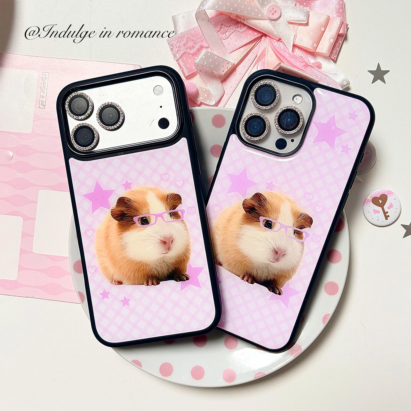 Ins Pink Grid Star Kawaii Guinea Pig Y2K Phone Case For Samsung S23 FE S24 Plus S26 Ultra S25 Edge Anti Drop Silicone Back Cover