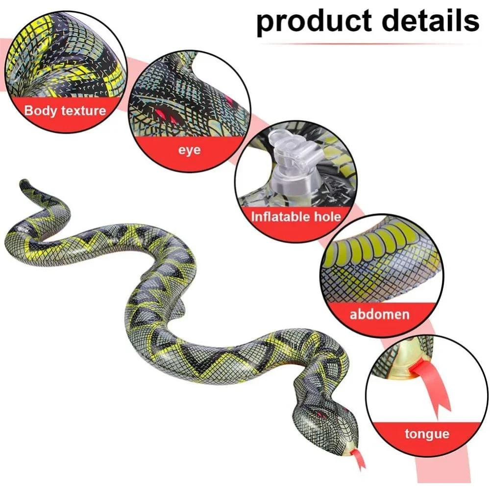 95cm Inflatable Snake Tricky Toy False Snake Halloween Prank Props Garden Pool Toy Simulation Inflatable Snake Tricky Water Toy