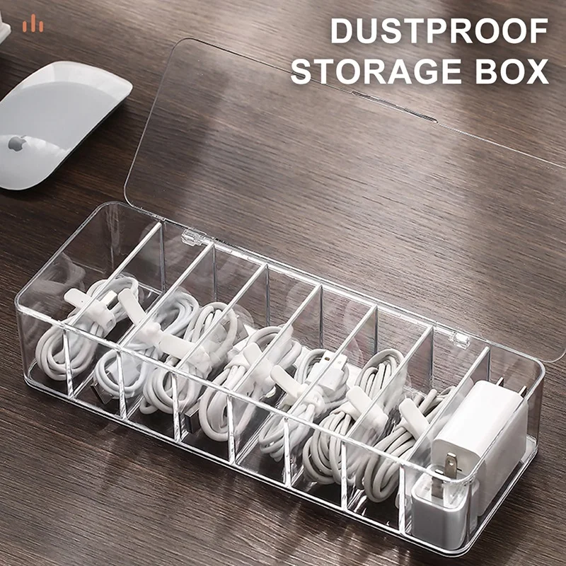 Cable Storage Box Transparent Plastic Data Line Storage Container for Desk Stationery Makeup Organizer, Key and Jewelry Box