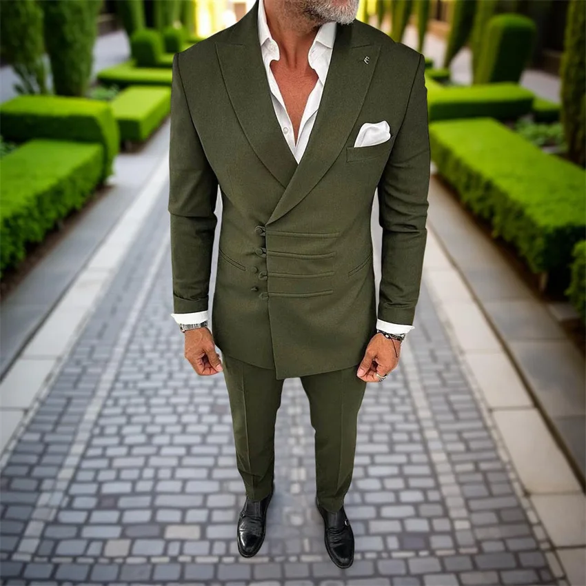 

Single Breasted Men Suits Slim Fit Peak Lapel 2 Pieces Wedding Groom Tuxedo Male Fashion Suit Set Jacket with Pants