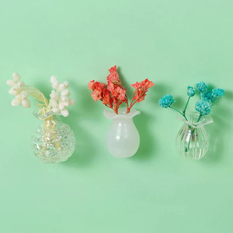 /PFU/Glass Vase Fridge Magnet DIY Porcelain Vase Flowers Refrigerator Message Sticker Plant Magnet Green Gift Kitchen Mini