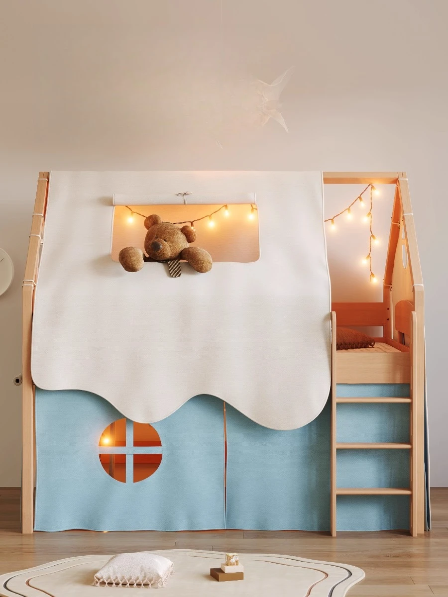 Children's high and low bed multi-functional small apartment with slide bedroom