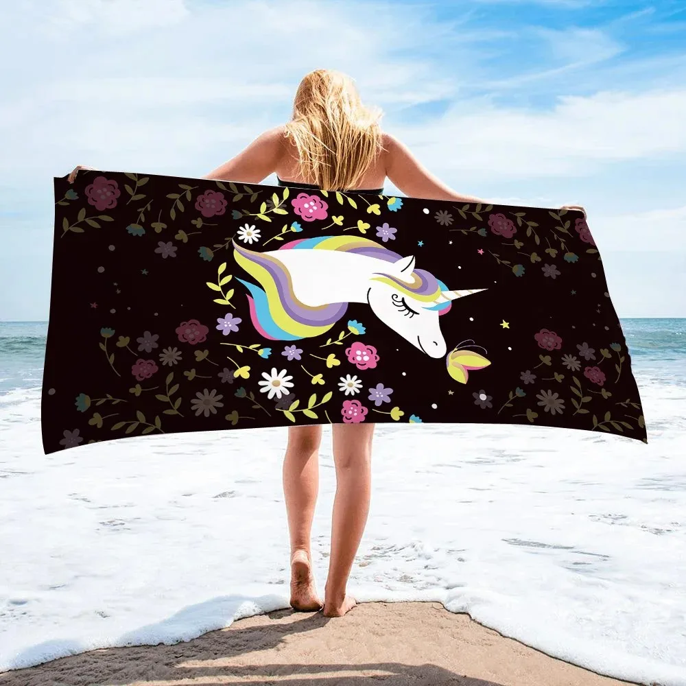 New 3D Unicorn Series Printed Kids Beach Bath Towel Microfiber Swimming Towels Oversized Super Absorbent Sand Free Thick Towels