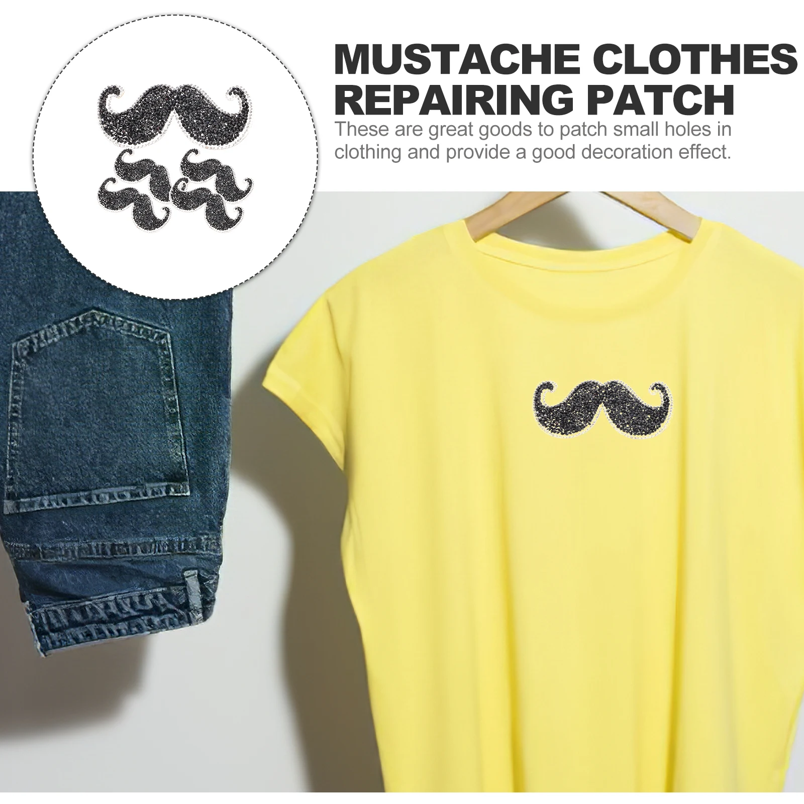 

5 Pcs Mustache Applique Beard Sewing Patches Black On Clothing Repair Material Jeans Decor DIY Accessory