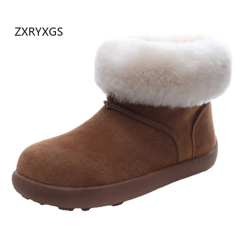 

ZXRYXGS First Layer Frosted Cowhide Snow Boots Cotton Shoes 2025 New Winter Women Real Leather Boots Flat Soft Sole Cotton Boots