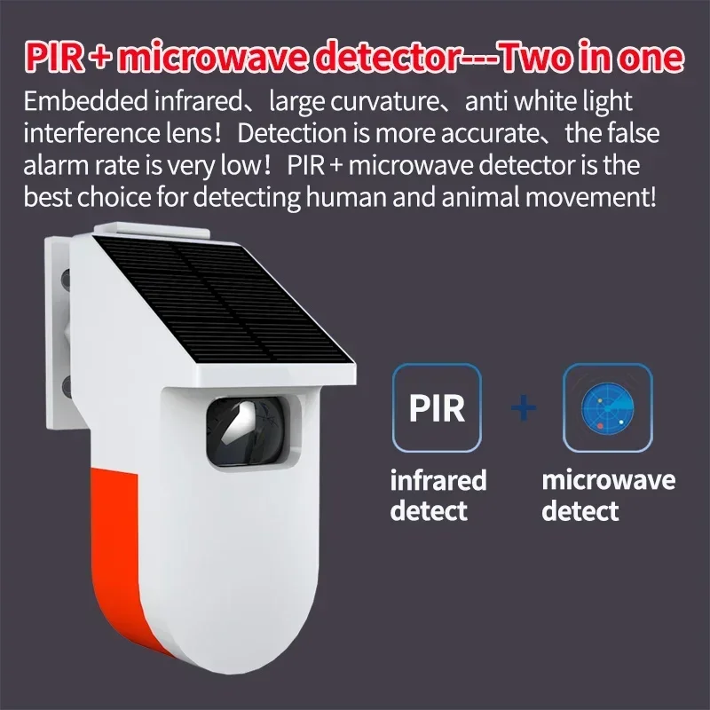 PIR MicroWava Radar Home Motion Sensor Alarm 120DB RF433 Wireless Remote Control Anti-Theft Security System Outdoor Solar Panel