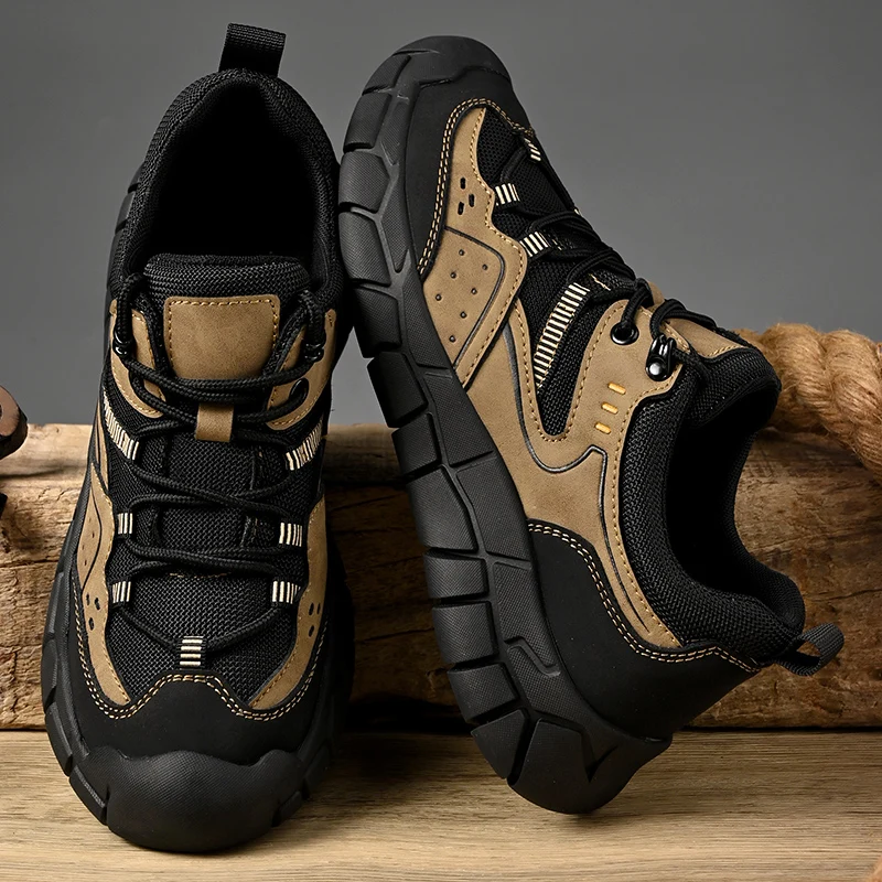 

Leather Hiking Shoes Men's Casual Outdoor Travel Soft Bottom Workwear Breathable Comfortable Round Toe Shoes for Men Zapatos