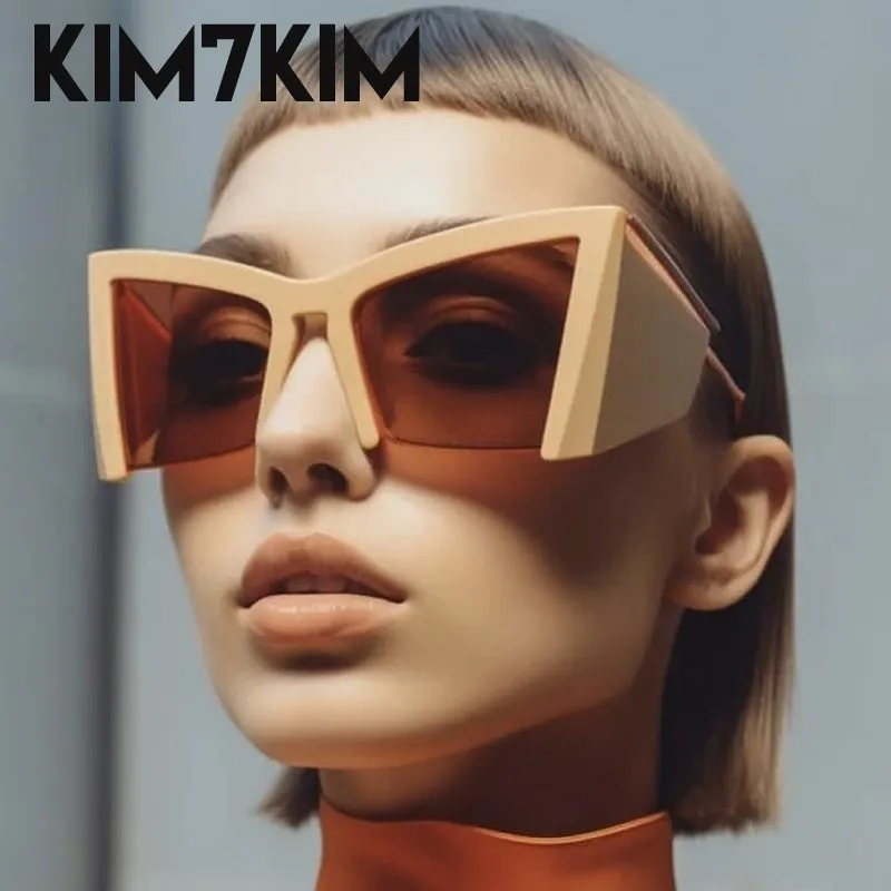 Oversized Cat Eye Sunglasses Women 2024 Trends Luxury Brand Designer Ciberpunk Semi Rimless Sun Glasses Men Y2k Shades Eyewear