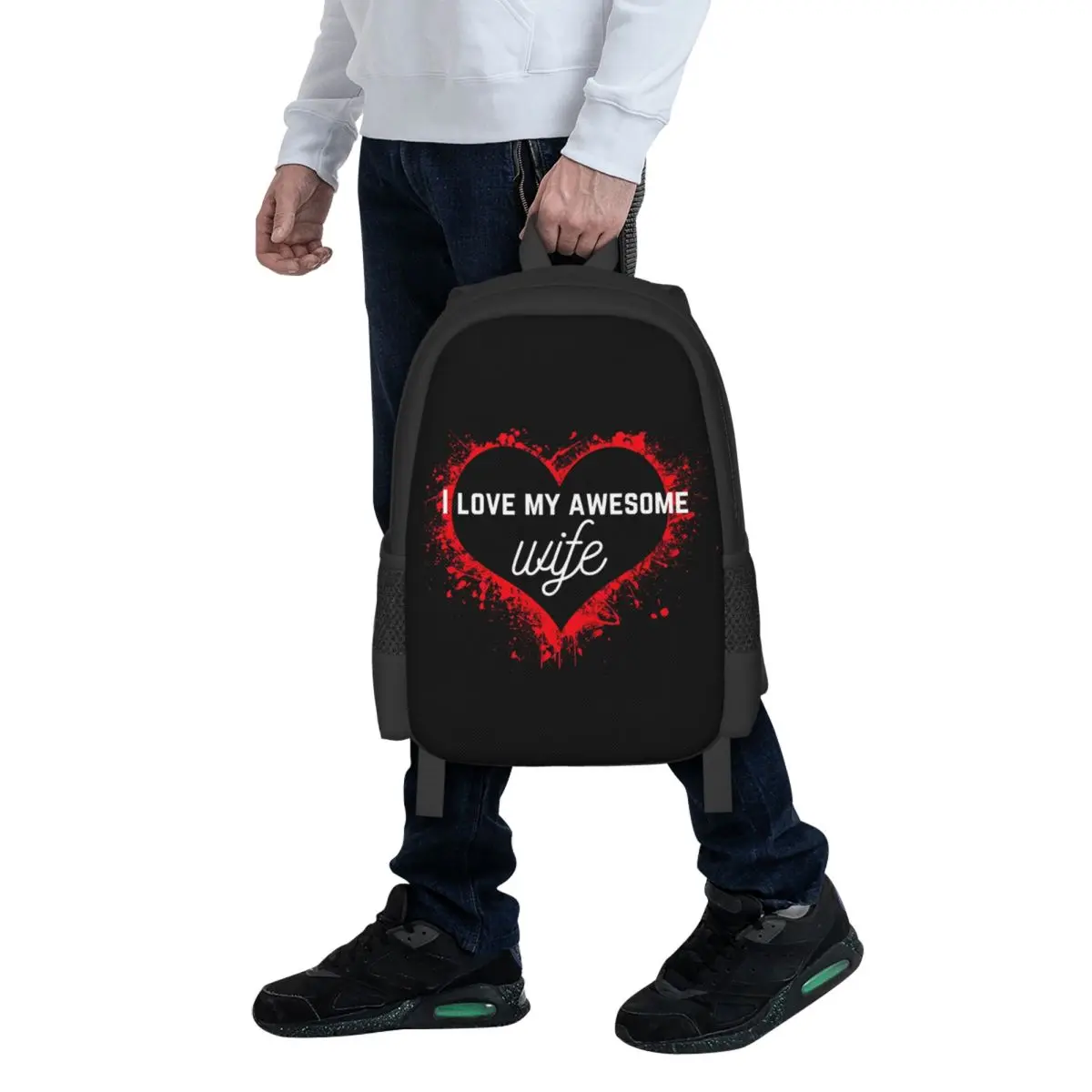 

I Love My Awesome Wife Student Backpack School Bag Hiking Travel Daypack for Men Women Fashion Bookbag Shoulder Bags