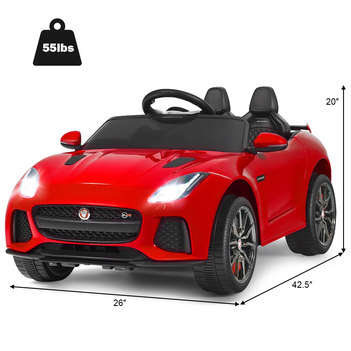 12V Jaguar F-Type SVR Licensed Kids Ride On Car w/ MP3 & Lights Red