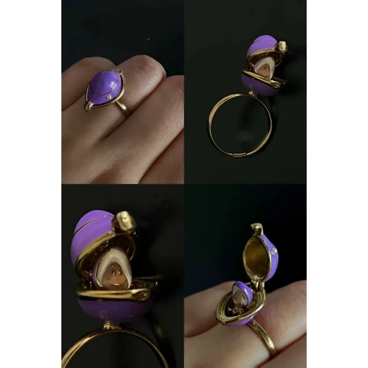 French Style Enamel Purple Opening The Lid Brings Surprises Ring Women's Unique Design Fashionable Easter Egg Shape Ring Jewelry