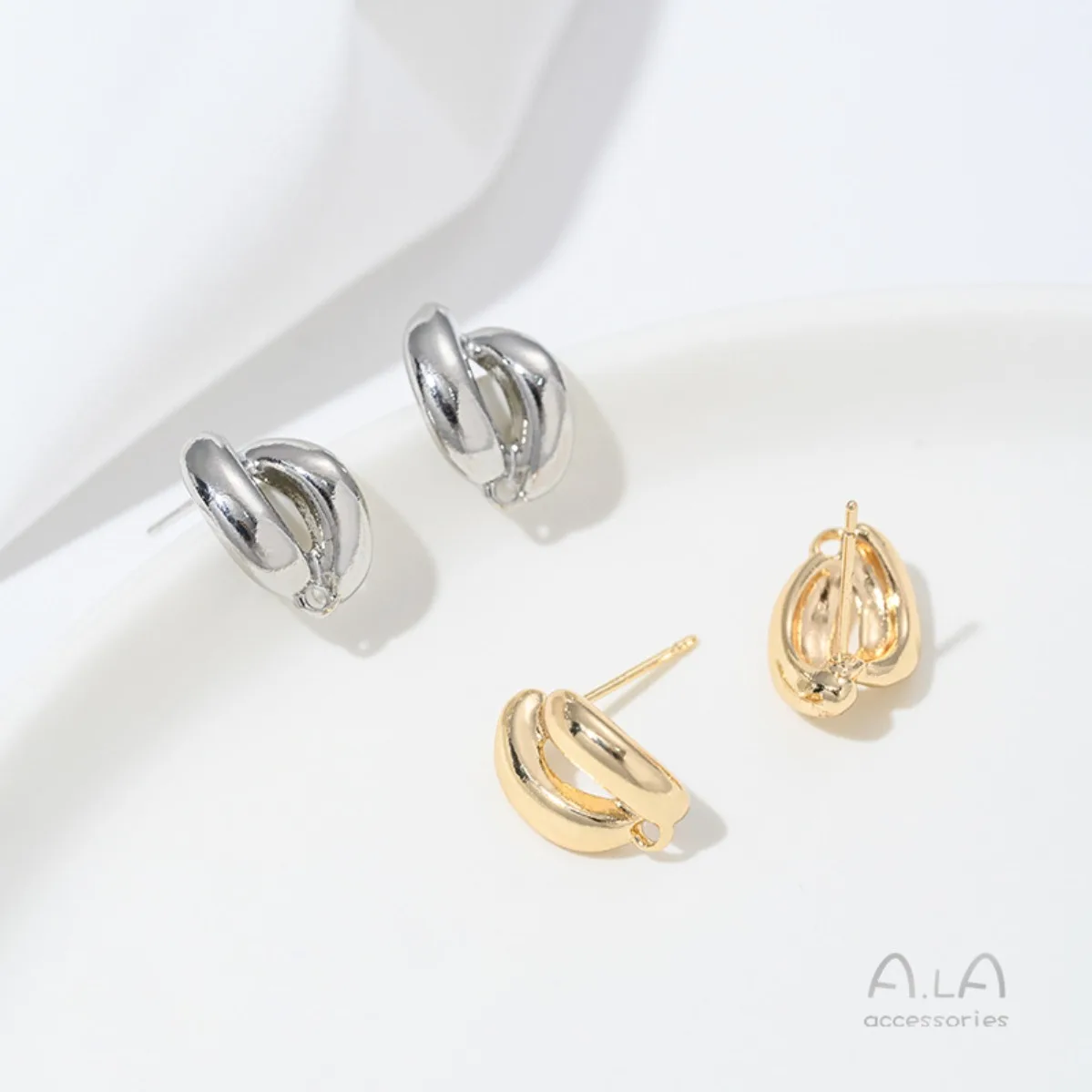 Brass Gold Plated Banana Double Curved Stud With Hanging Loop DIY Handmade Dangle Earring Jewelry Findings