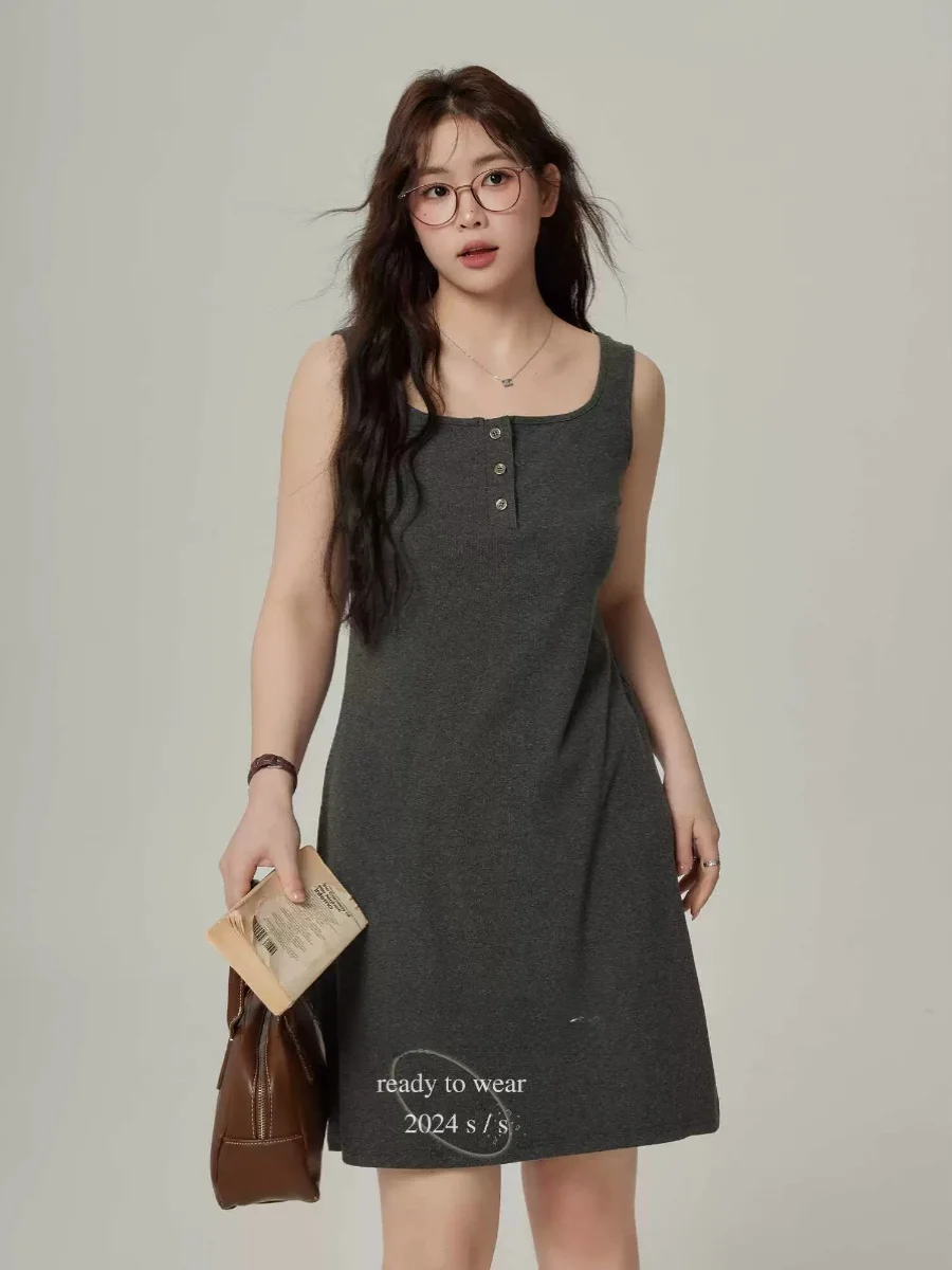

plus Size Women's Vest Dress Spring Summer Slimming Strap Dress Korean Style A-Line Short Dress Casual Comfortable Polyester