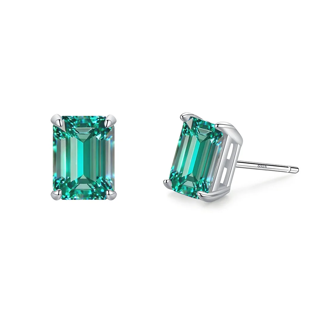 

Прямоугольные серьги Paraiba Mint Green для женщин из стерлингового серебра S925, минималистичная серия, с высокоуглеродистыми бриллиантами