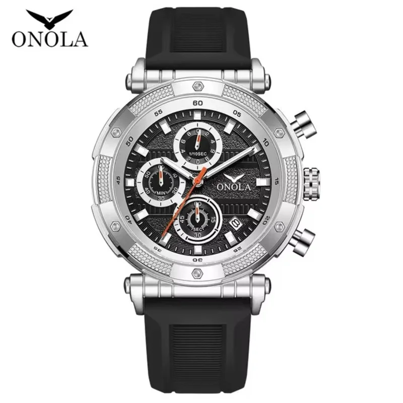 

ONOLA Watches For Men 6859 New Fashion Silver Black Calendar Luminous Quartz Watches Sports Waterproof Mens Watch Reloj Hombre