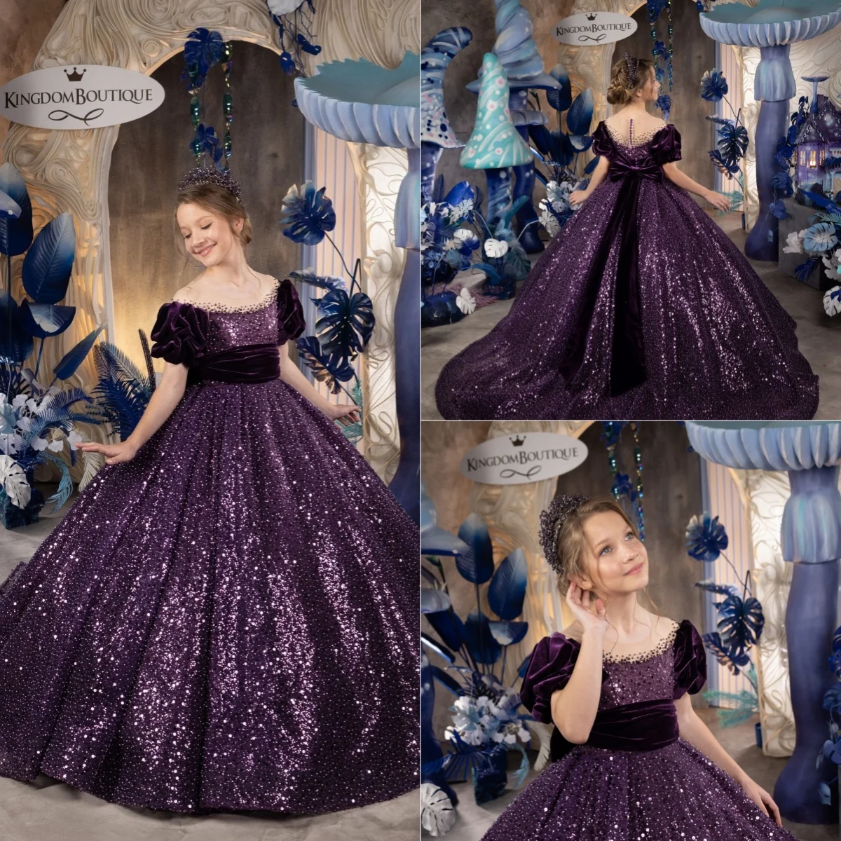 Shining Grape Flower Girl Dresses for Wedding Sequins Floor Length Girl Kids Birthday Party Princess First Holy Communion Gowns