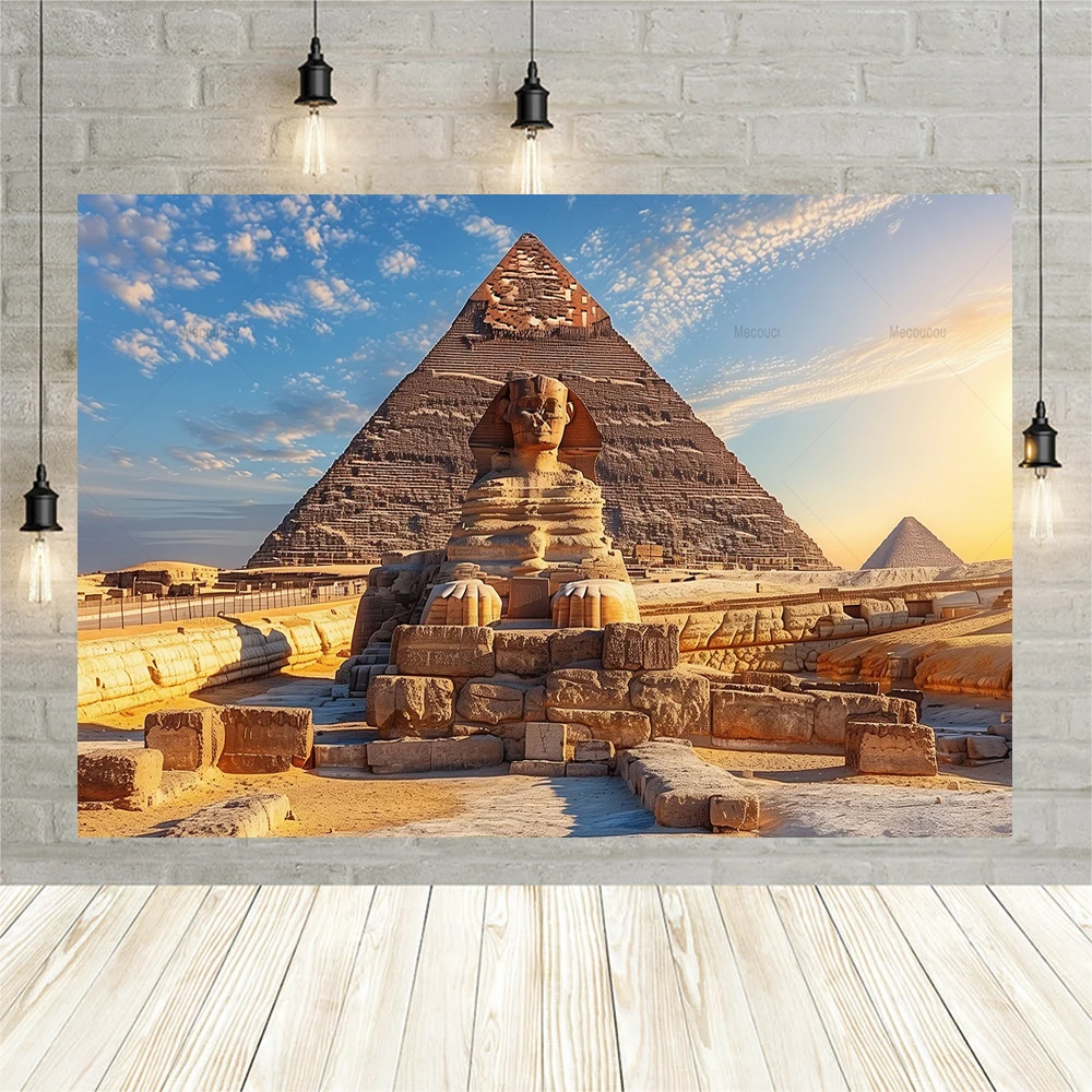 Gods of Egypt Backdrop Photography Ancient Mythology Sphinx Parchment Hieroglyphic Background for Travel Vacation Photo Studio